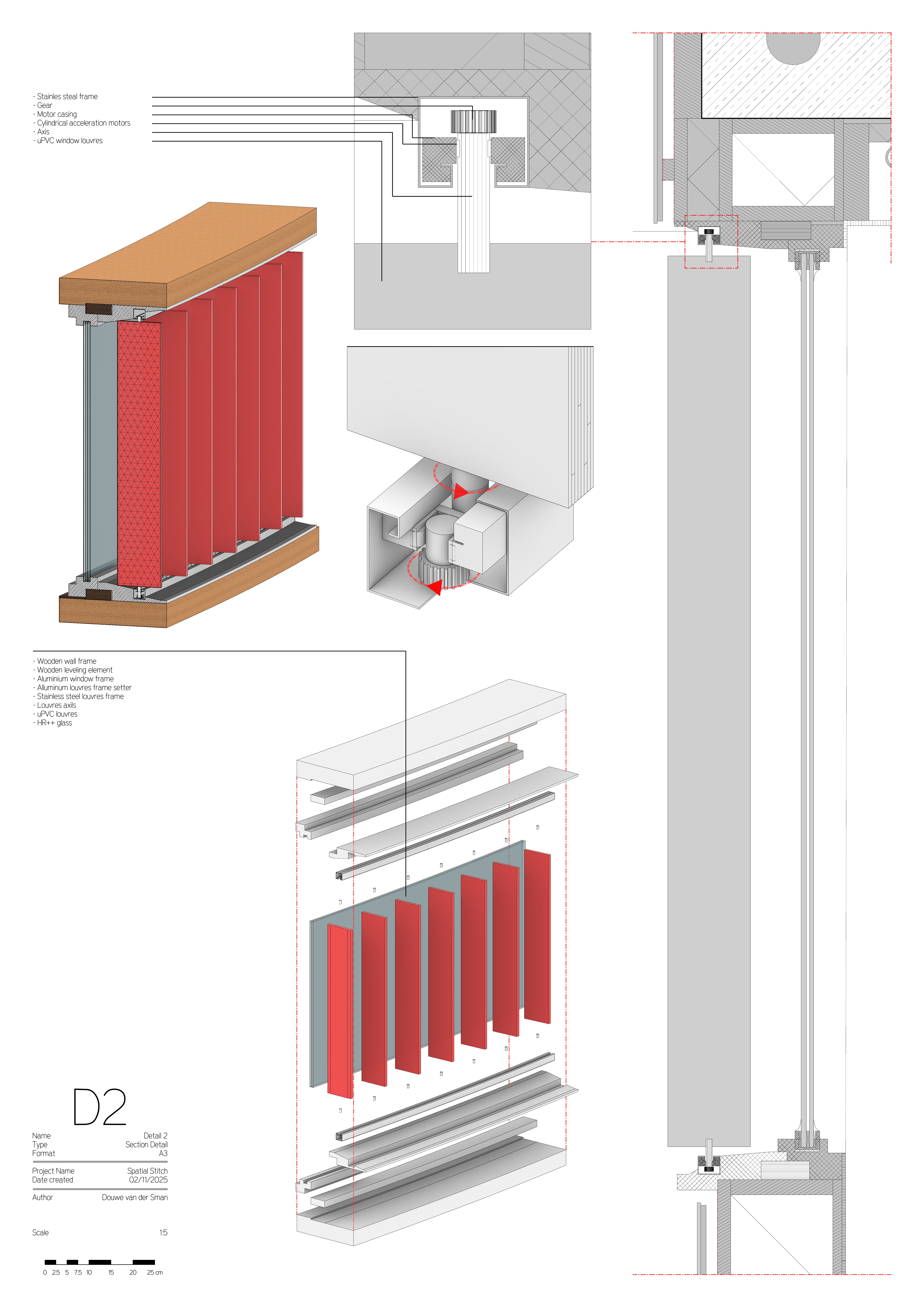 Facade Detailed Technical Drawing showing stainless steel frame and gear